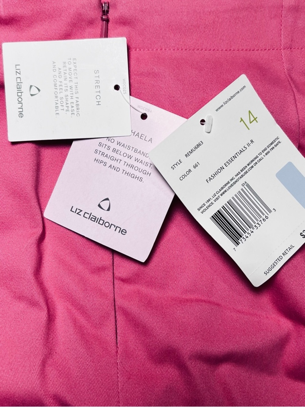 NWT Liz Claiborne Michaela Capri Pants Pink Stretch Cuffed Hem Womens Sz 14 Y2K - Picture 9 of 9